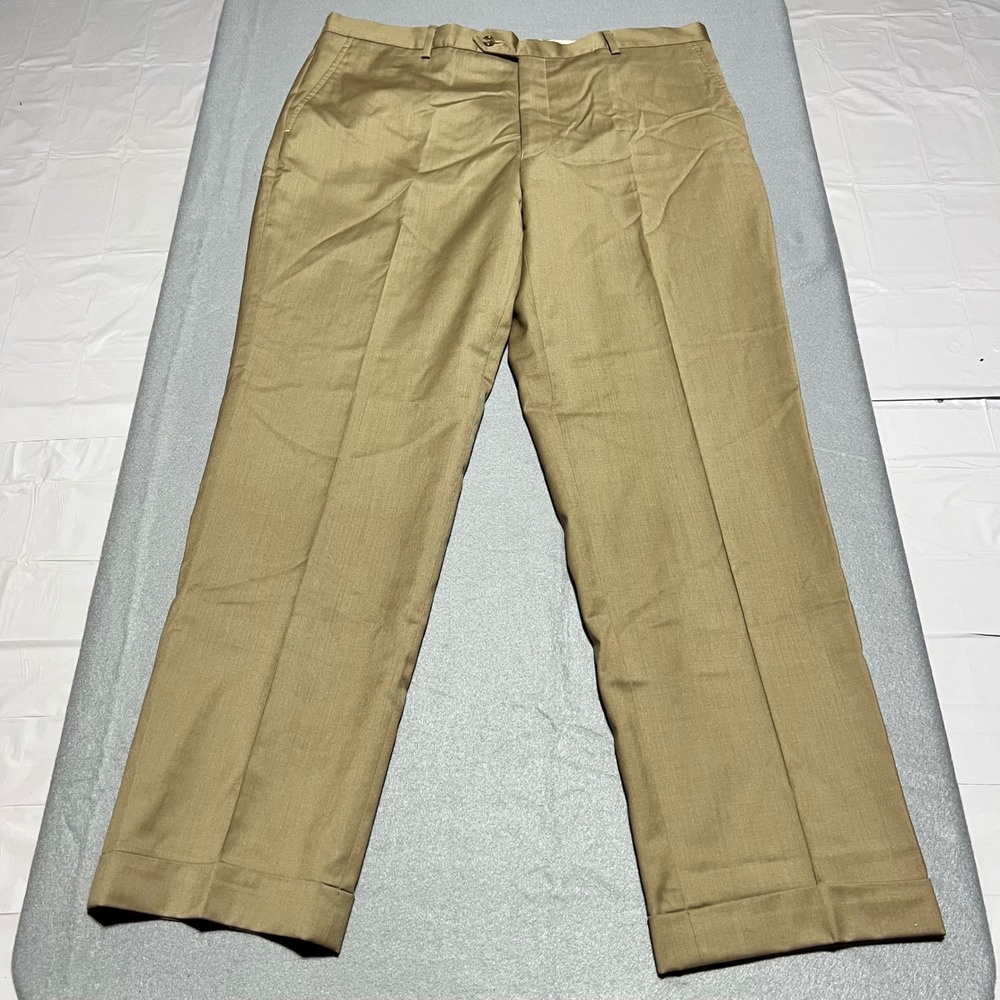 Jos A Bank Tailored Fit Signature Khaki Tan 100% Wool Flat Front Pants 36R 38x30